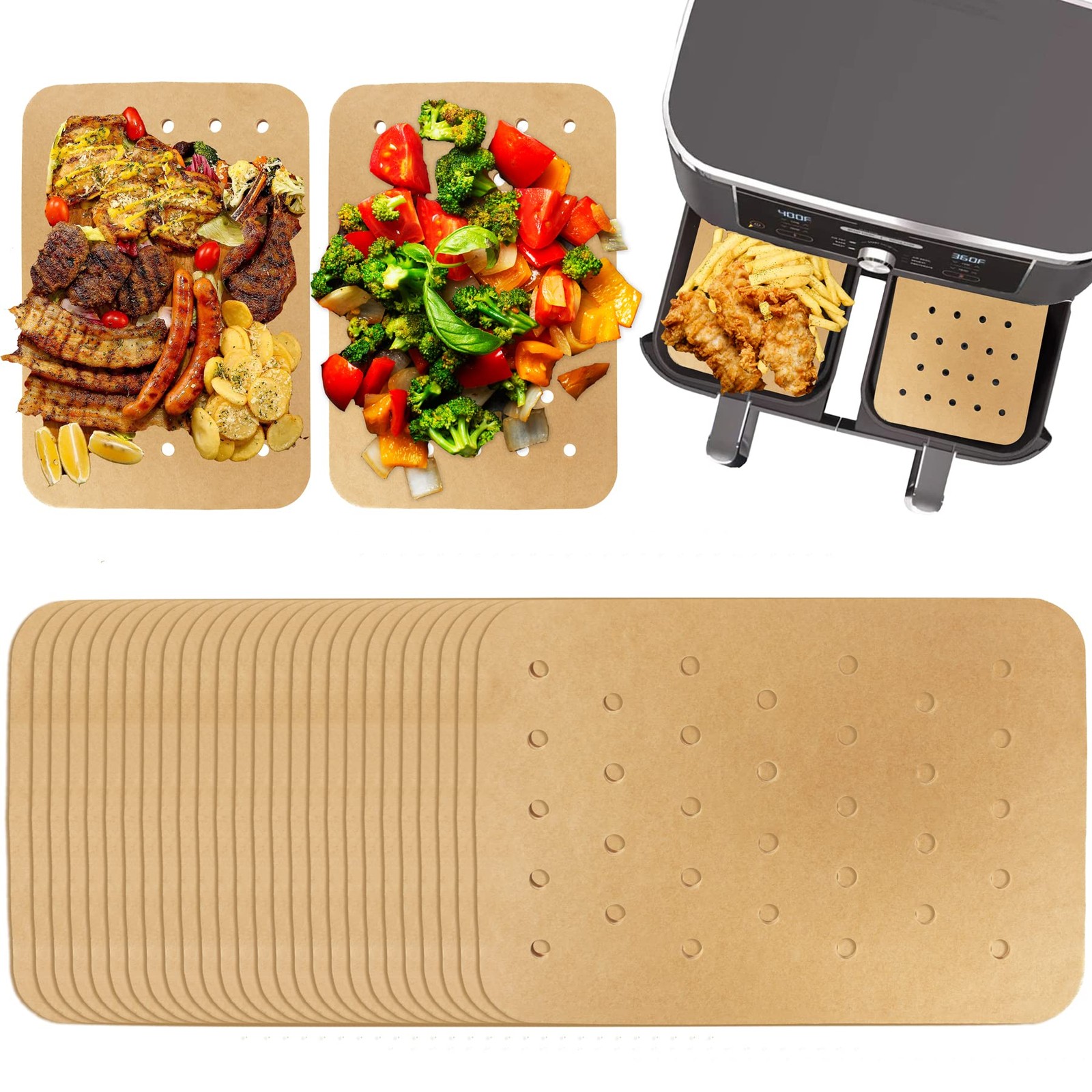 200 Pcs Air Fryer Disposable Paper Rectangle 8.2 Inch - 200Pcs, Unbleached gallery