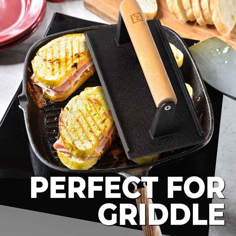 Cast Iron Grill Press (Set of 2) - 8 X 4 Inch, 2.6 Lb Griddle Press with Cool-To gallery