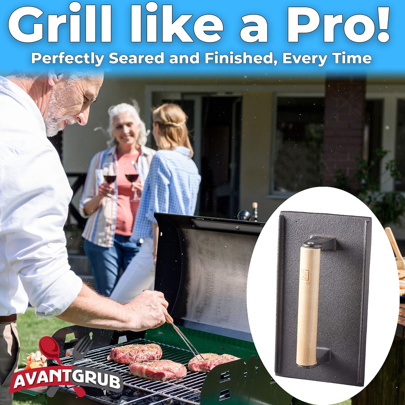 Pro Grade, Pre Seasoned Cast Iron Grill Weight 2Pk. Heavy Duty Steak and Burg... gallery