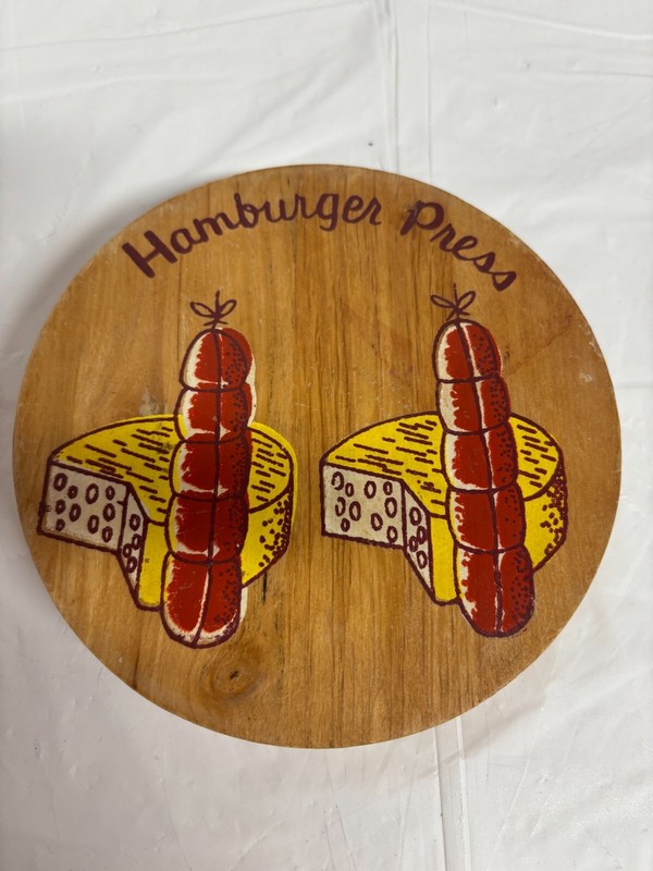 Vintage Wooden Hambuger Patty Press Unbranded Hinged Lid 5.5" gallery