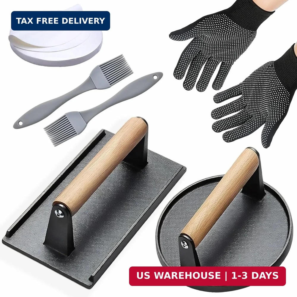 Smash Burger Press Kit 56 Pcs,7.9 Inch Cast Iron Hamburger Smasher Tool,Grill Pr