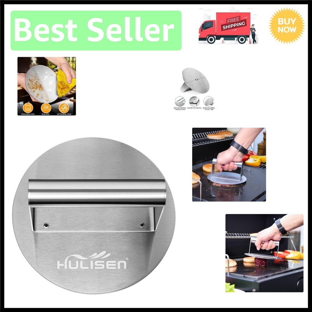 Round 6.2-Inch Stainless Steel Burger Press - Effortless Cooking & Easy Clean-Up