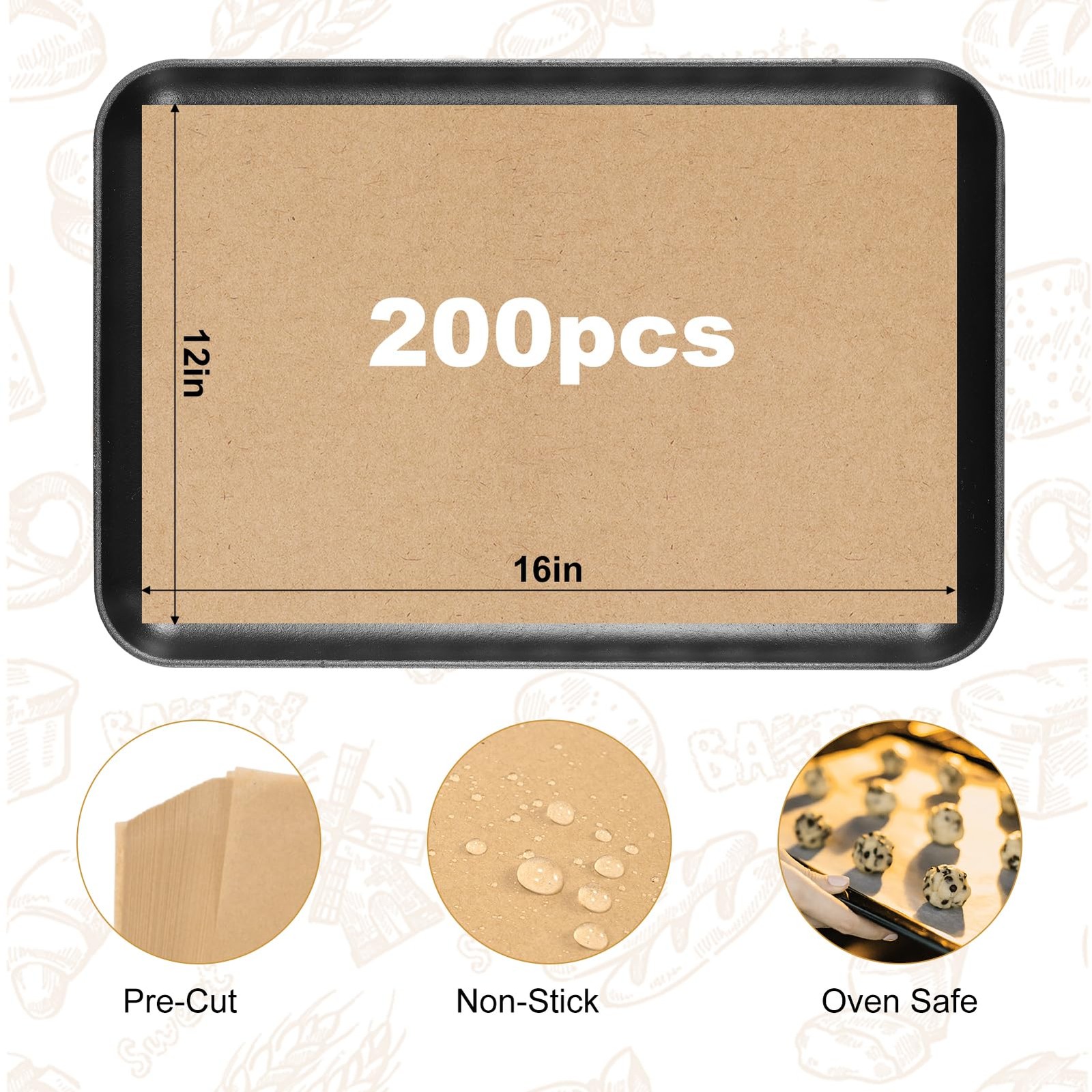 FOXYAEO 200 PCS Unbleached Parchment Paper 12x16 In – 12" x 16", gallery