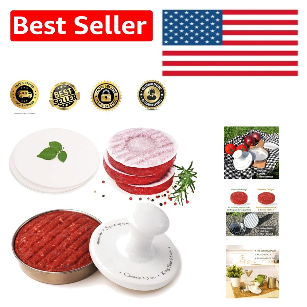Professional-Grade 5" Patty Maker with 100 Non-Stick Papers for Easy Cooking