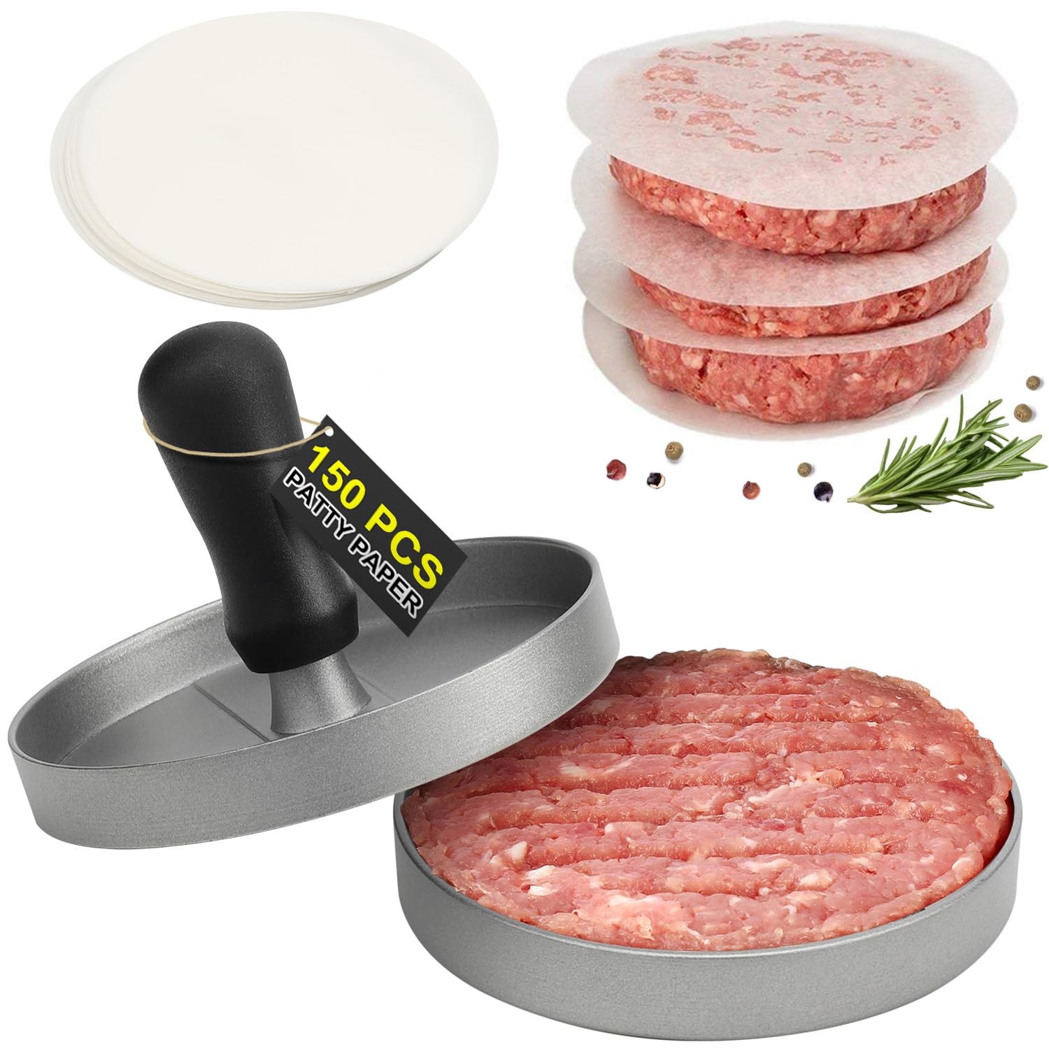 Burger Press 150 Patty Papers, Non-Stick Hamburger Patty Maker with Wax Paper... gallery