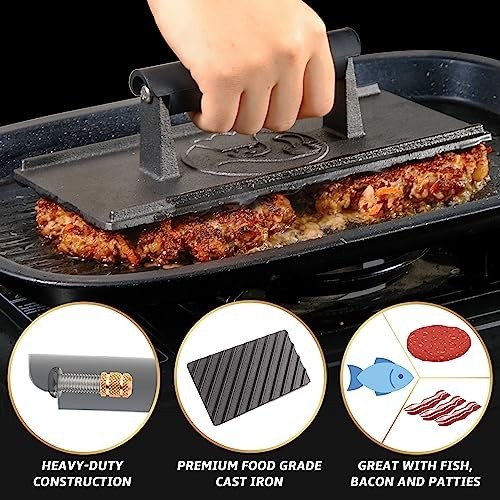 3lb Cast Iron Grill Press, Heavy Duty Smash Burger Press for Griddle Heat Resist gallery