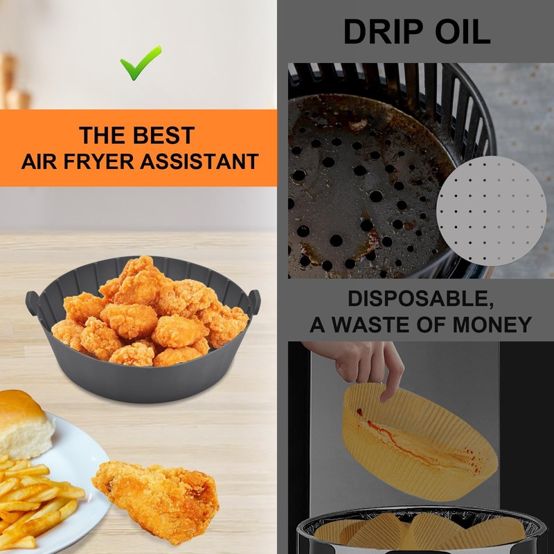 SIUDANGKA Silicone Air Fryer Liners Reusable for 1-2qt mini, Red&Blue&Grey gallery