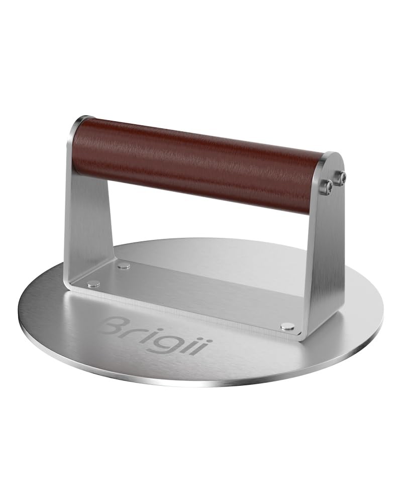 Brigii 6.3" Stainless Steel Smashed Burger Press, Round Flat Edge Grill Press...