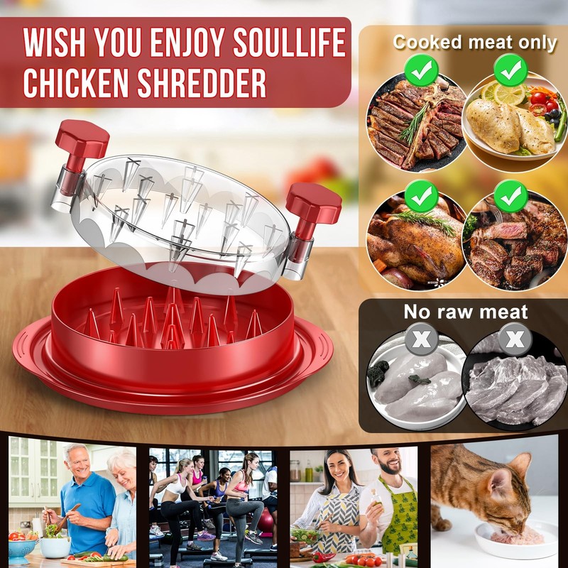 SoulLife Chicken Shredder 8 Inches, Breast Tool, Large, Red gallery