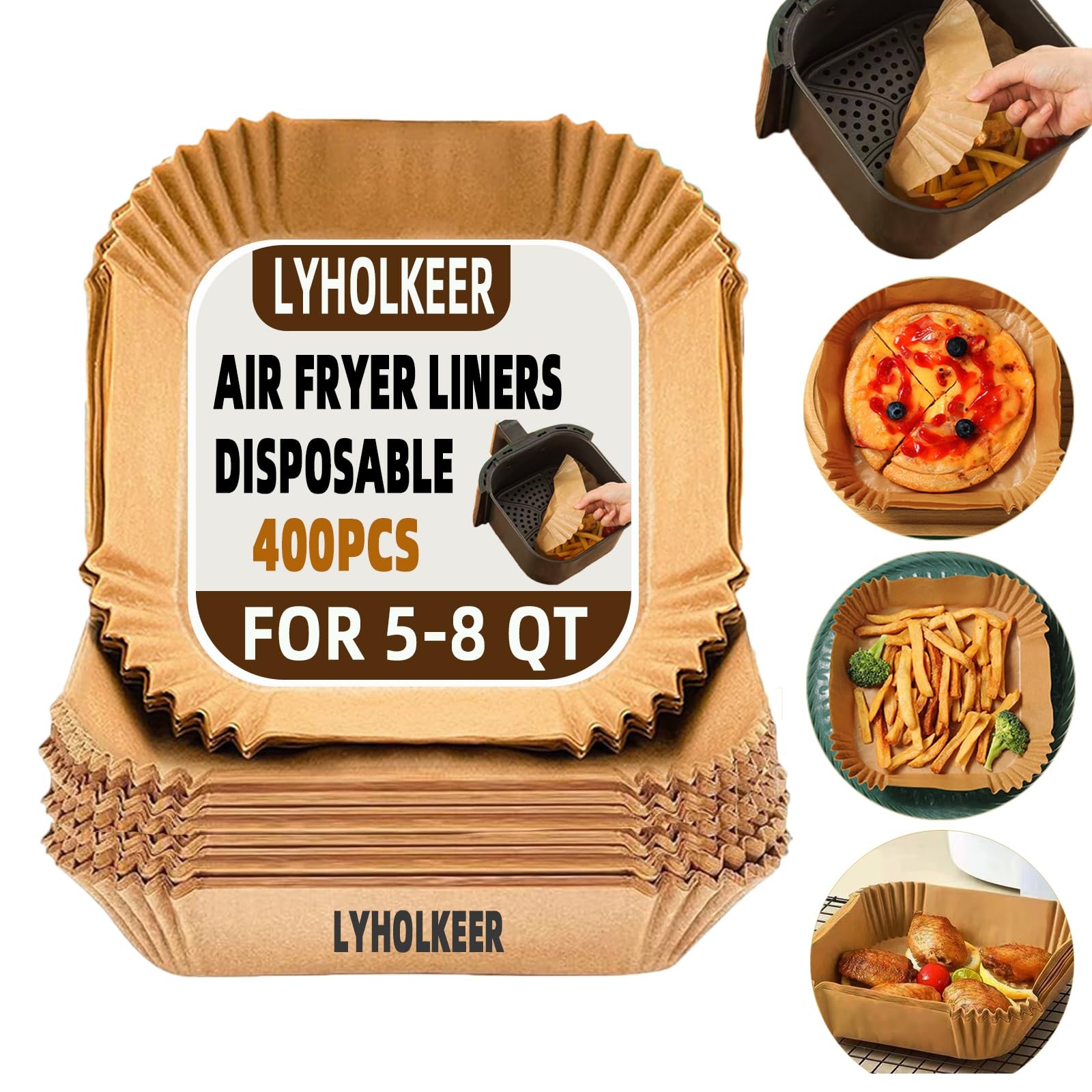 Air Fryer Liners Disposable, 400Pcs LYHOLKEER 400PCS 8in Square, Brown gallery