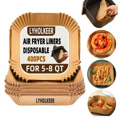 Air Fryer Liners Disposable, 400Pcs LYHOLKEER 400PCS 8in Square, Brown