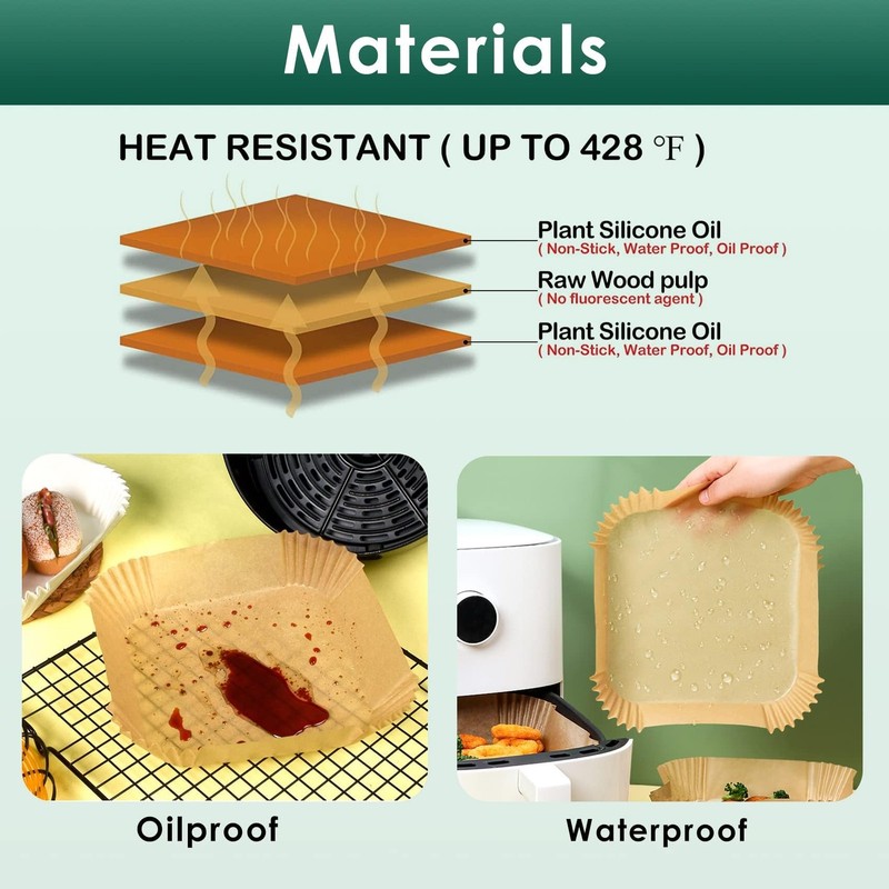 Air Fryer Paper Liners: 125Pcs Parchment Paper, 6.5"Square, Natural gallery