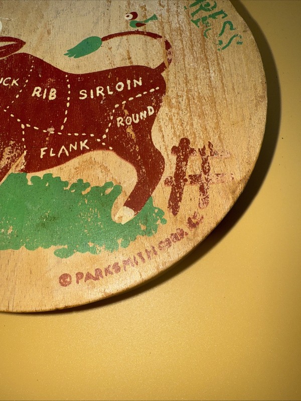 Vtg Parksmith Corp-Japan Wooden Hamburger Press Retro Decor Kitschy Cow 5.75”W gallery