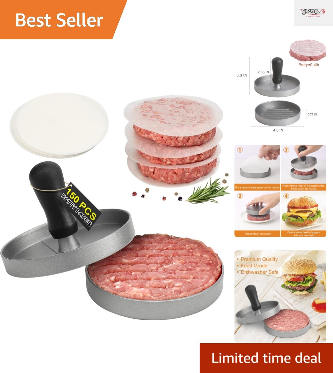 Durable Non-Stick Burger Press & 150 Wax Papers - The Ultimate BBQ Companion gallery