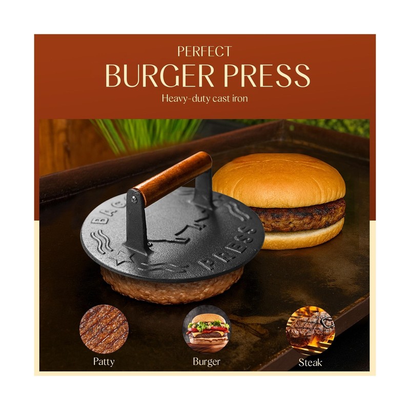 Heavy-Duty Cast Iron Burger Press 7 Inch Round Burger Smasher, ... USA FAST SHIP gallery