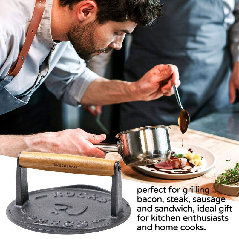 7 Inch Bacon Press Heavy Duty Cast Iron Grill 2.5 lbs Round Smash Burger gallery