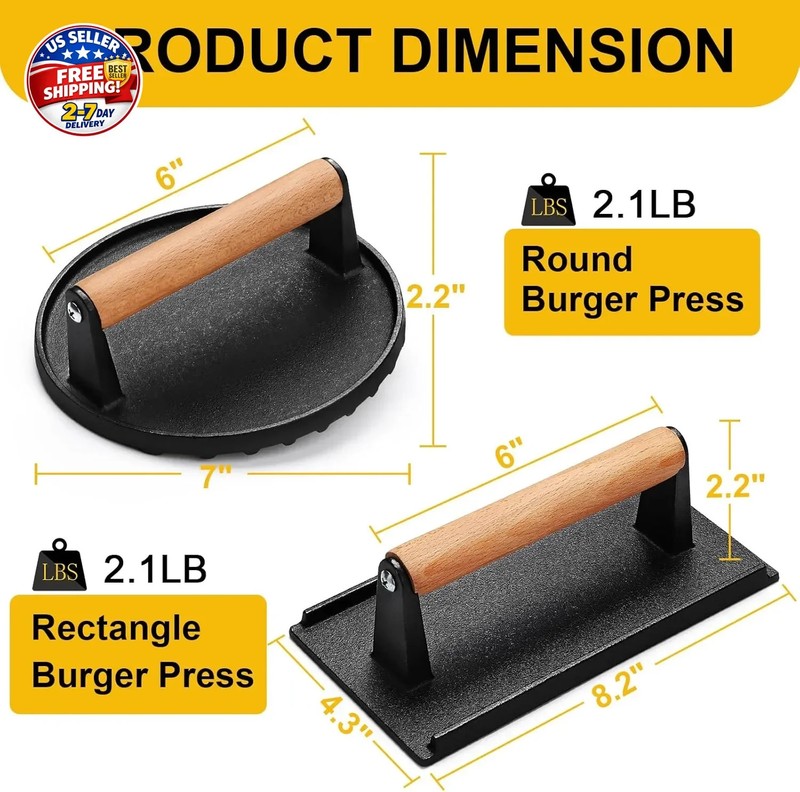 Burger Press, Smash Burger Press for Blackstone Griddle, Heavy Duty Cast Iron Ro gallery