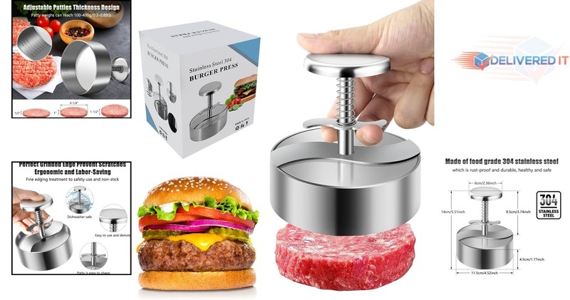 Burger Press Stainless Steel Adjustable Patty Maker Non Stick BBQ Cooking gallery