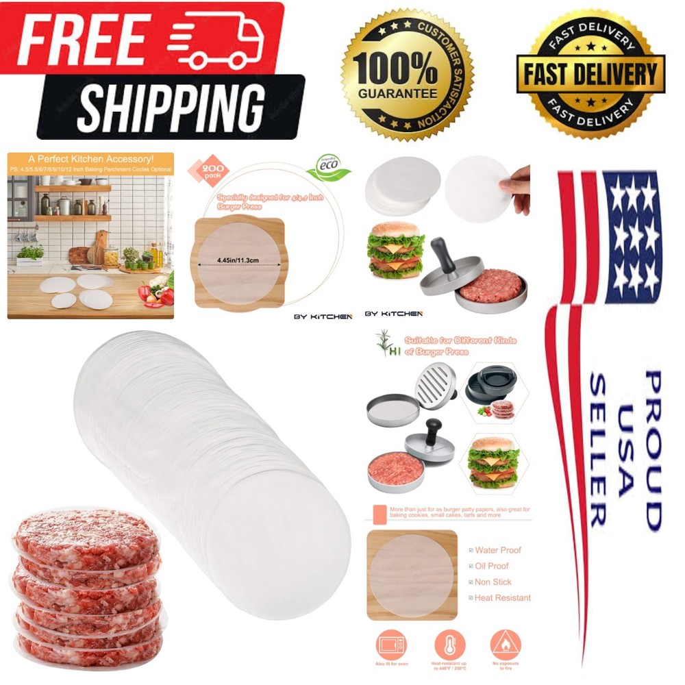 4.5-Inch Food Grade Parchment Rounds - 200 Nonstick Sheets for Burgers & Baking