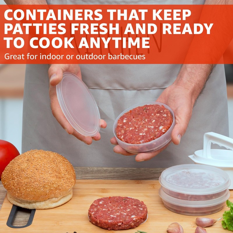 4-in-1 Hamburger Press Patty Maker, Burger Mold & 10 Storage Containers, BBQ Too gallery