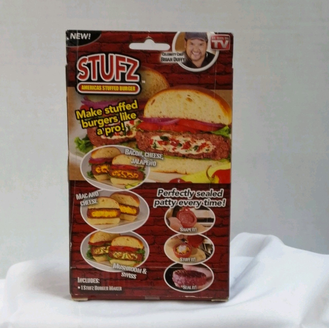 As Seen On TV STUFZ Burger Dishwasher Safe Stuffed Burger Press Red Plastic gallery