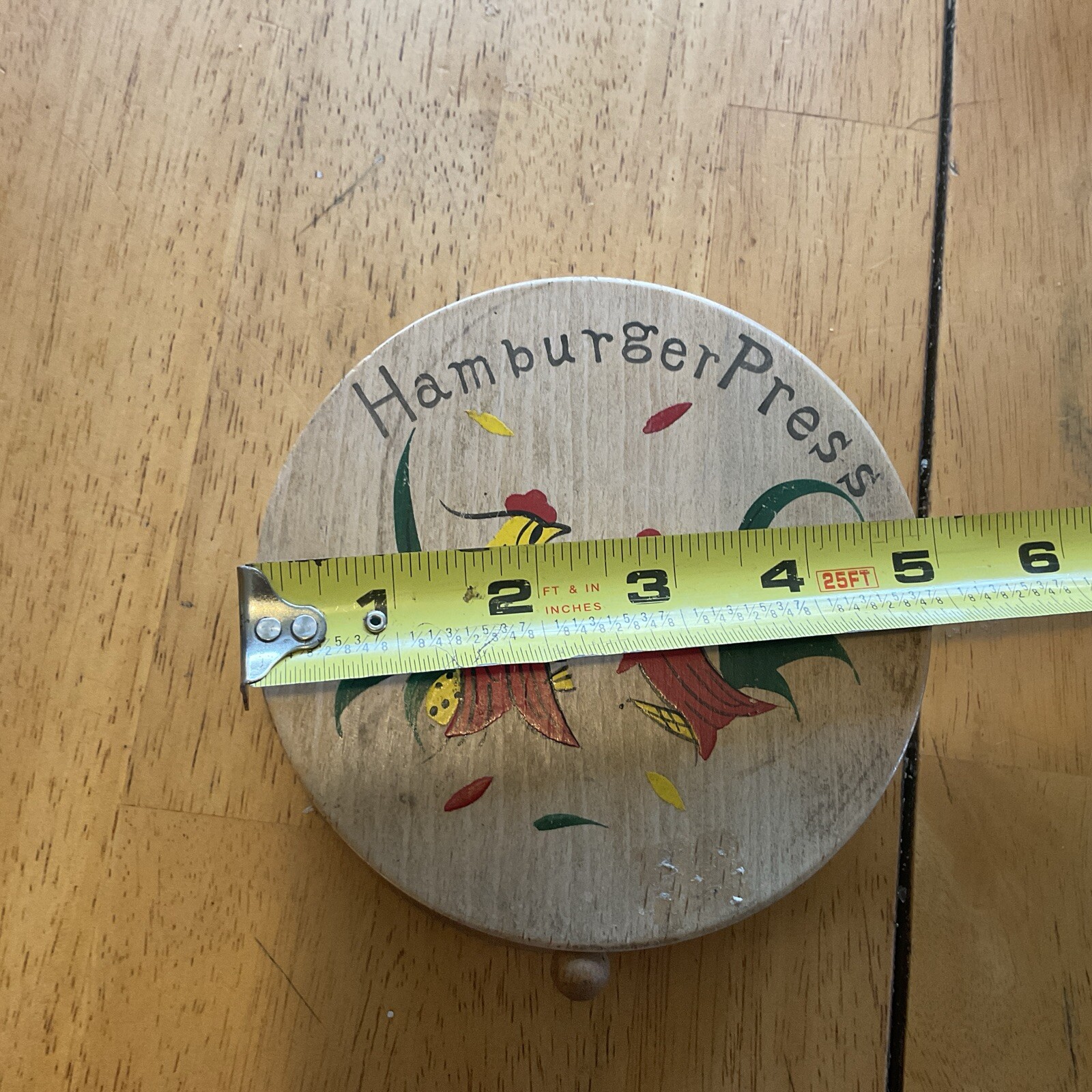 Vintage Hamburger Press Roosters Wood Made in Japan Retro Kitchen gallery