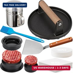 7″ Cast Iron Smash Burger Press, Hamburger Press Patty Maker, Stainless Steel Sp