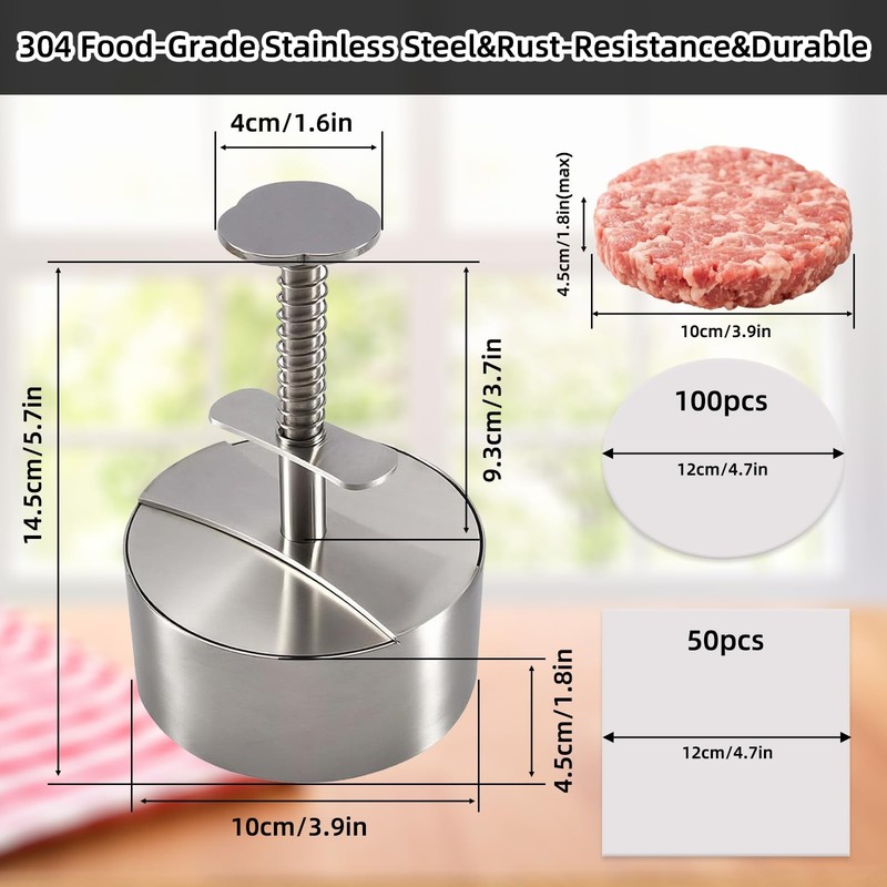 304 Stainless Steel Burger Press Heavy Duty Adjustable Hamburger Meat Press M... gallery