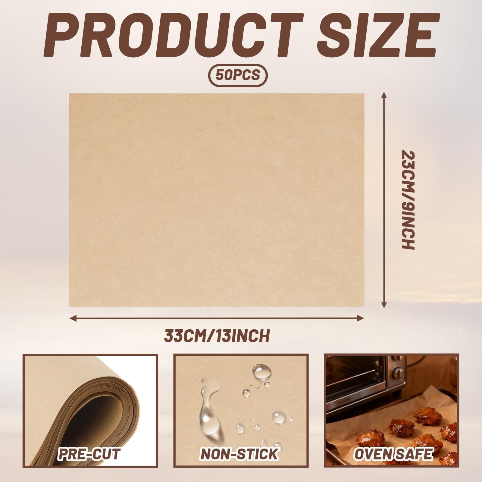 Precut Parchment Paper Sheets 13x9 Inch - Non-Stick & No-Leak Large, Brown gallery