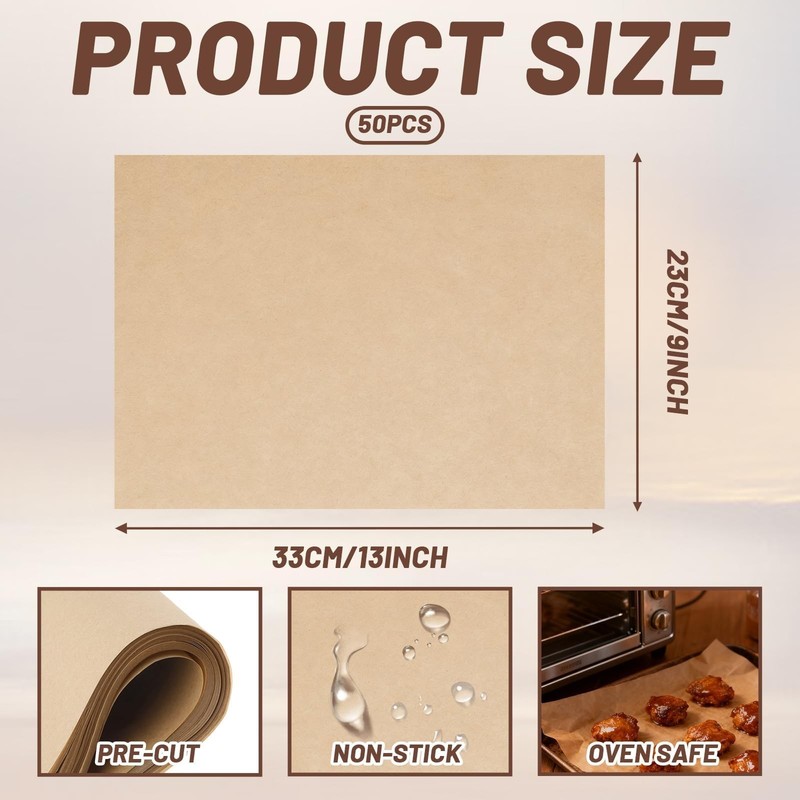 Precut Parchment Paper Sheets 13x9 Inch - Non-Stick & No-Leak Large, Brown gallery