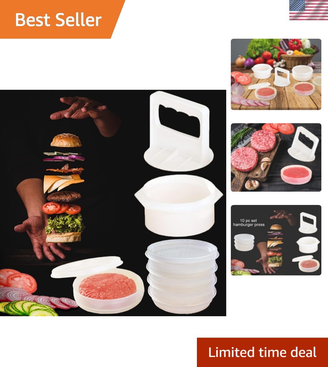 Durable Non-Stick Hamburger Press with Easy Clean Freezer Containers - 10 pcs gallery