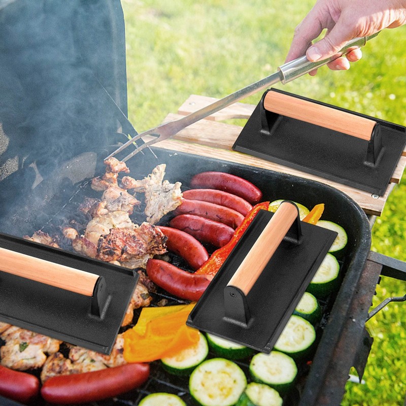 3Pcs Cast Iron Grill Press Heavy Duty Bacon with Wood Handle Pre-Seasoned Burger gallery