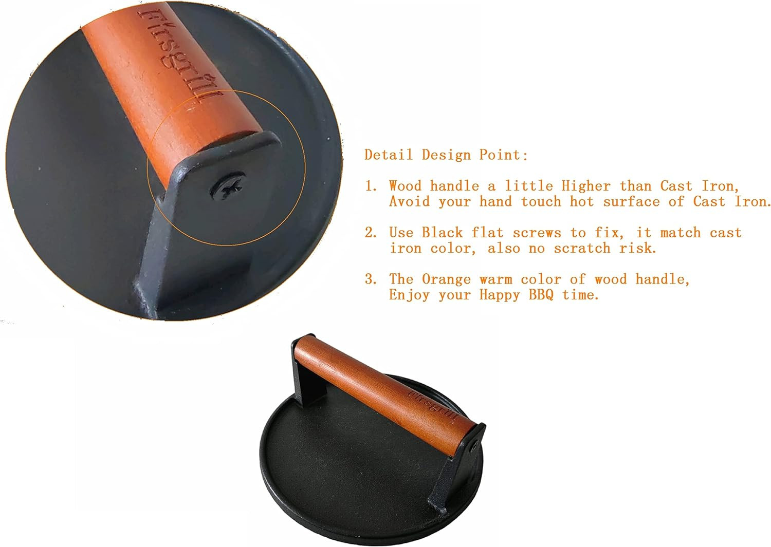 Burger Press 7.08" Round,Heavy-Duty Cast Iron Smash Burger Press Meat Steak with gallery