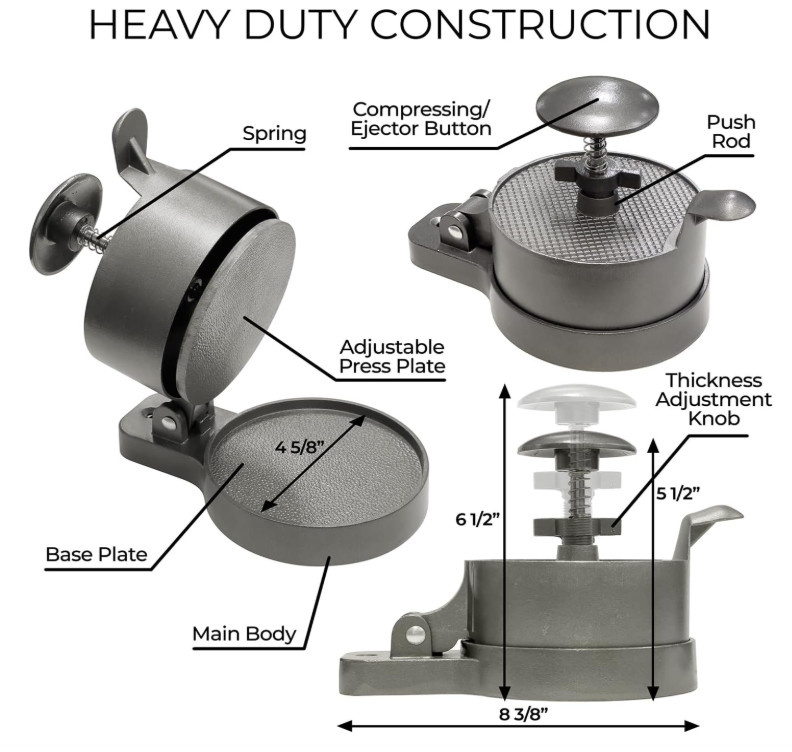 Burger Press Patty Maker Adjustable Thickness (1/4 lb to 3/4 lb) with Ejector... gallery