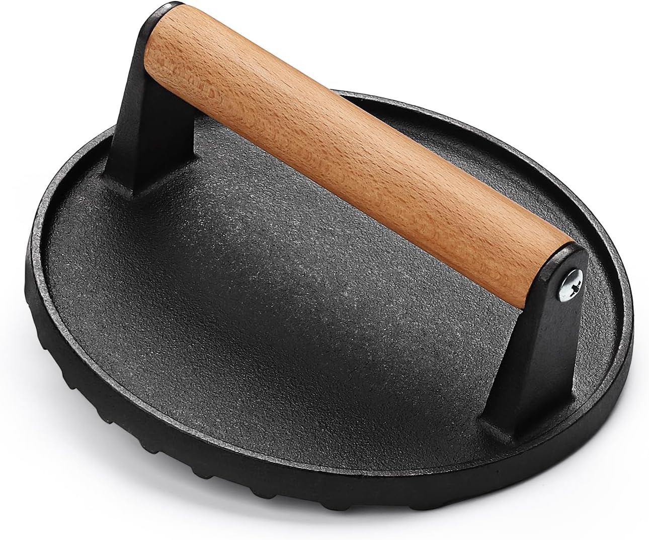 Heavy-Duty 7" Round Cast Iron Smash Bacon Burger Press Wood Handle Grilling gallery