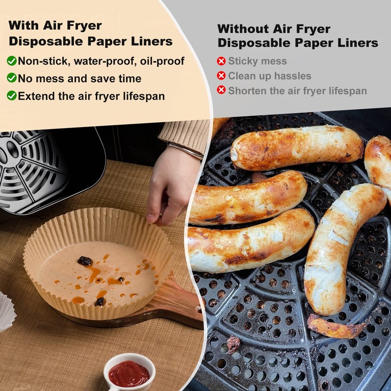 250 Pcs Air Fryer Liners Disposable, 6.5" Round Unbleached 6.5"Round, Natural gallery