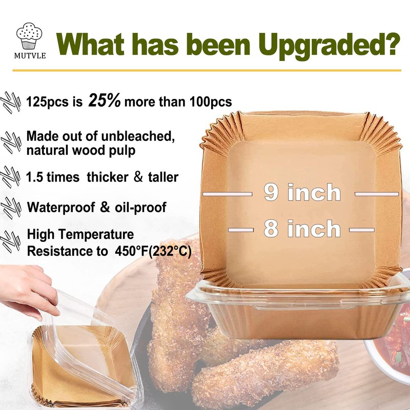 Large Air Fryer Disposable Paper Liners Square 9 Inch, 125 9''Square, Natural gallery
