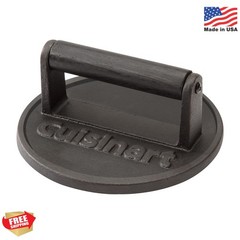 Cuisinart 6.5″ Cast Iron Smashed Burger Press, Round Flat Edge Grill Press for C