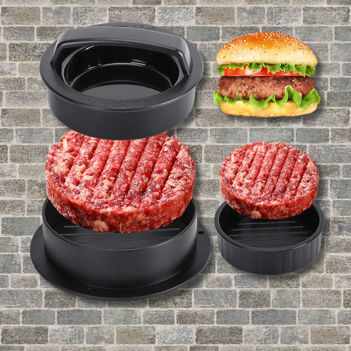 Non Stick Stuffed Burger Press 3 IN 1 Hamburger Patty Molds Maker BBQ Kitchen gallery