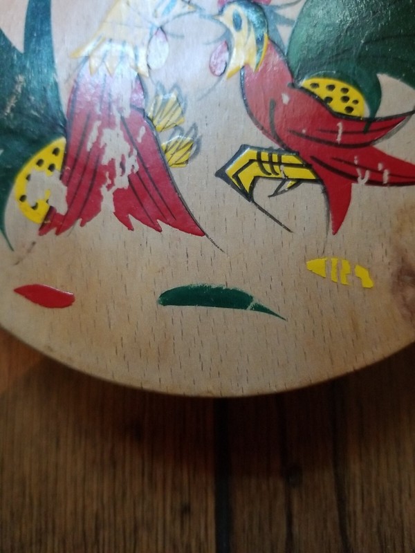 Vintage Fighting Rooster Hamburger Press Wooden Hand Painted Japan gallery