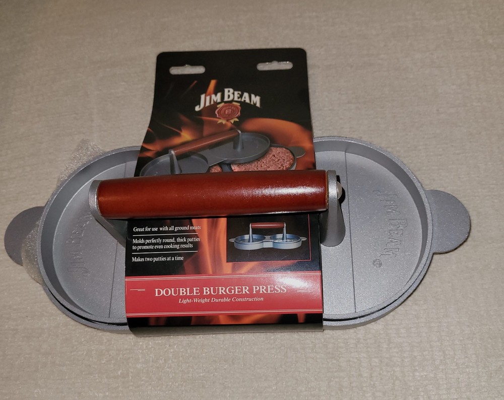 Brand New Jim Beam Double Burger Press wsolid wood grip