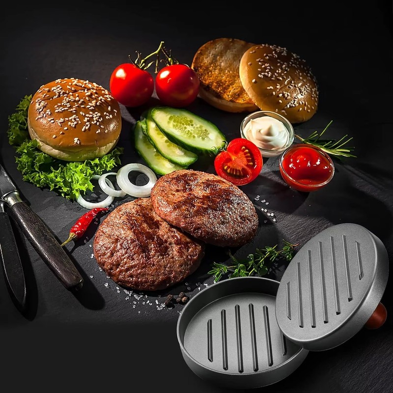 Stainless Steel Burger Press – Patty Maker with Wood Handle & 100 Papers gallery