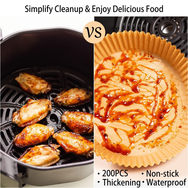 200Pcs Air Fryer Disposable Paper Liner, Round 6.3"Round, Wood color gallery