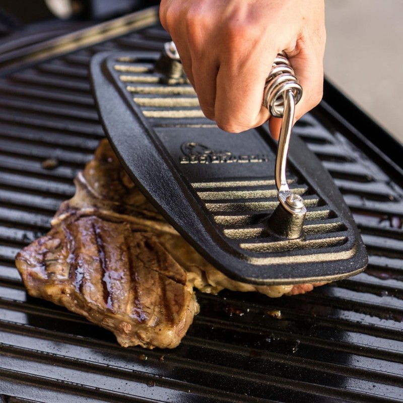 Cast Iron Grill Press Heavy Duty 2.9 lb Burger Bacon & Panini Seasoned gallery