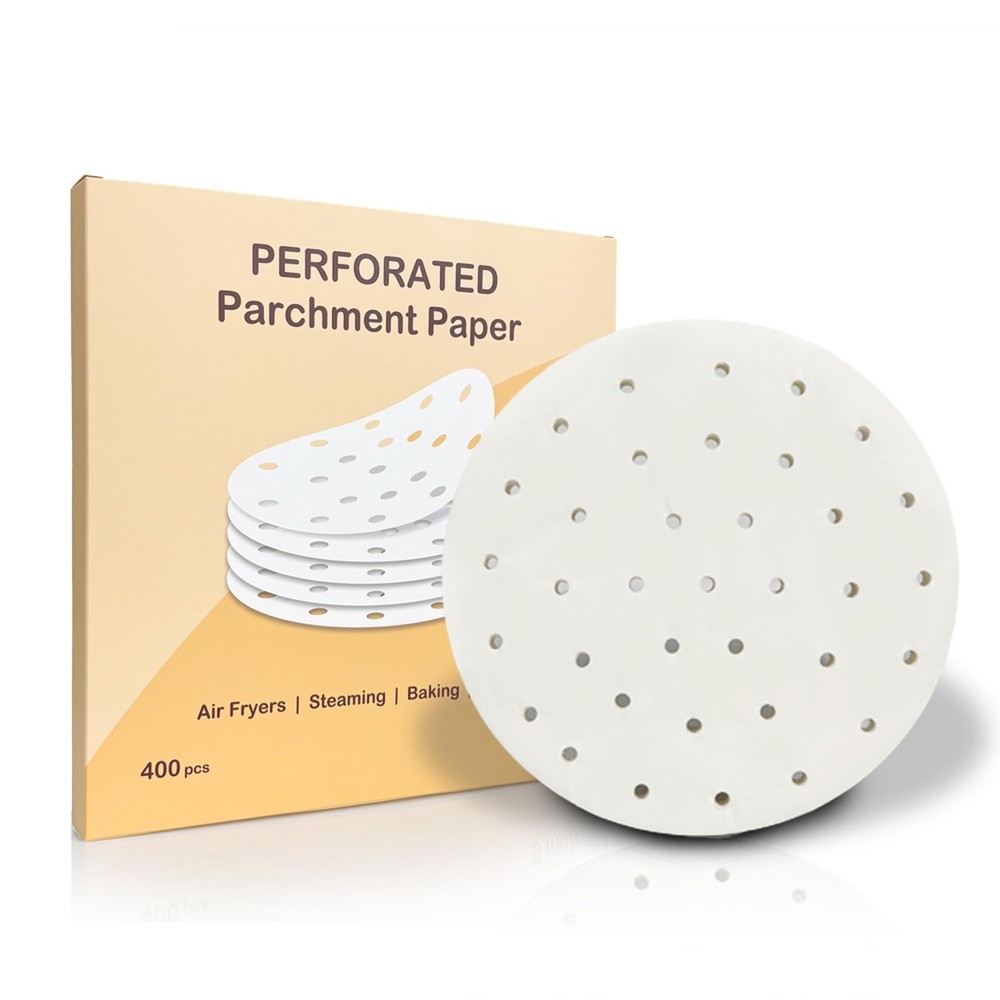 Premium Perforated Parchment Paper Air Fryer Liners 9 inch 400 pcs, White