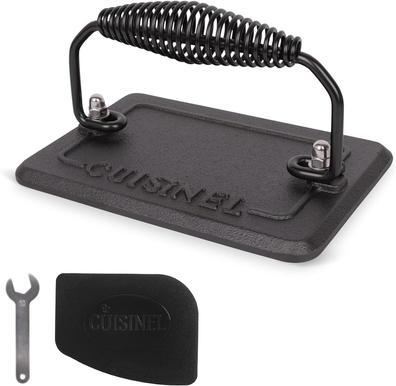 Grill Press Cast Iron Burger Press For Bacon Steak & Hamburgers 6.75" x 4.5" Set gallery