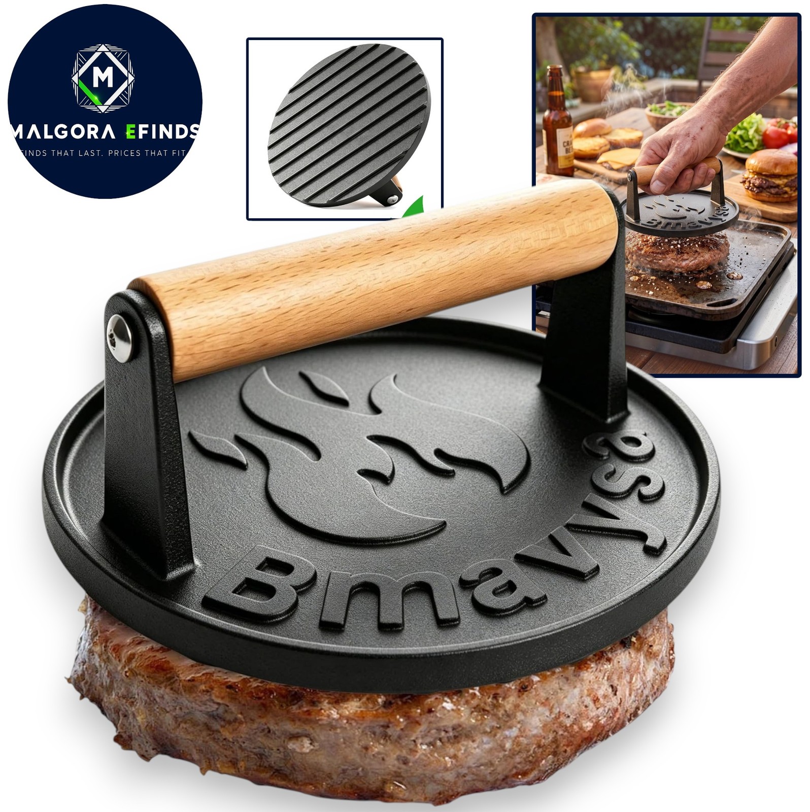Cast Iron Burger Smasher Press Non Stick Rust Resistant Grill Griddle Meat Tool gallery