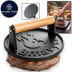Cast Iron Burger Smasher Press Non Stick Rust Resistant Grill Griddle Meat Tool