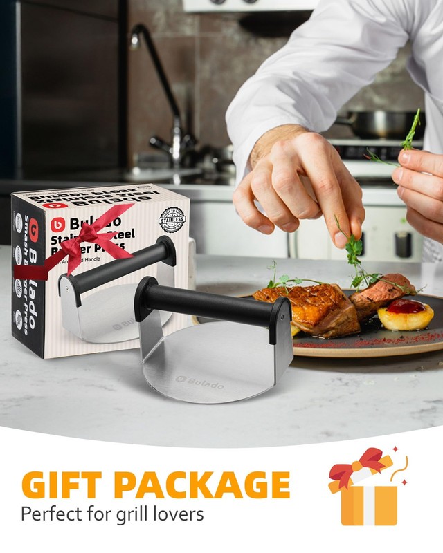 Burger Press, 6'' Round Burger Smasher for Griddle with Heat-Resistant Handle... gallery