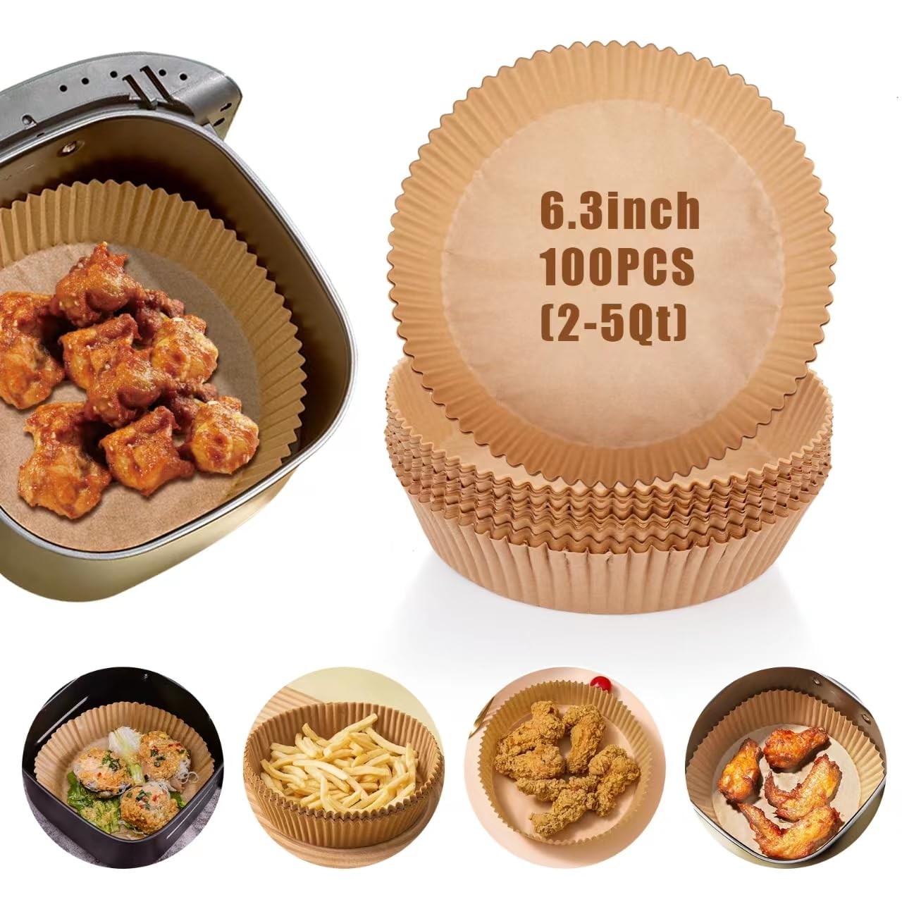 Air Fryer Liners Disposable, 100PCS Non-stick Disposable 6.3in-Round-100pcs gallery